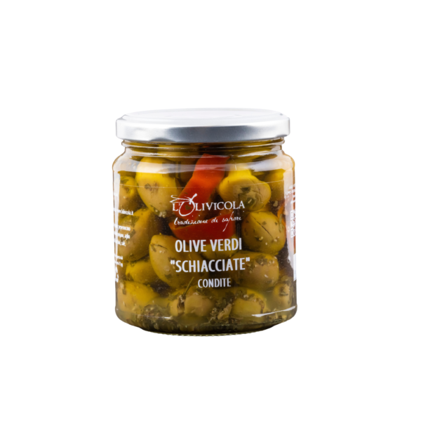 Olive verdi schiacciate condite in ODS